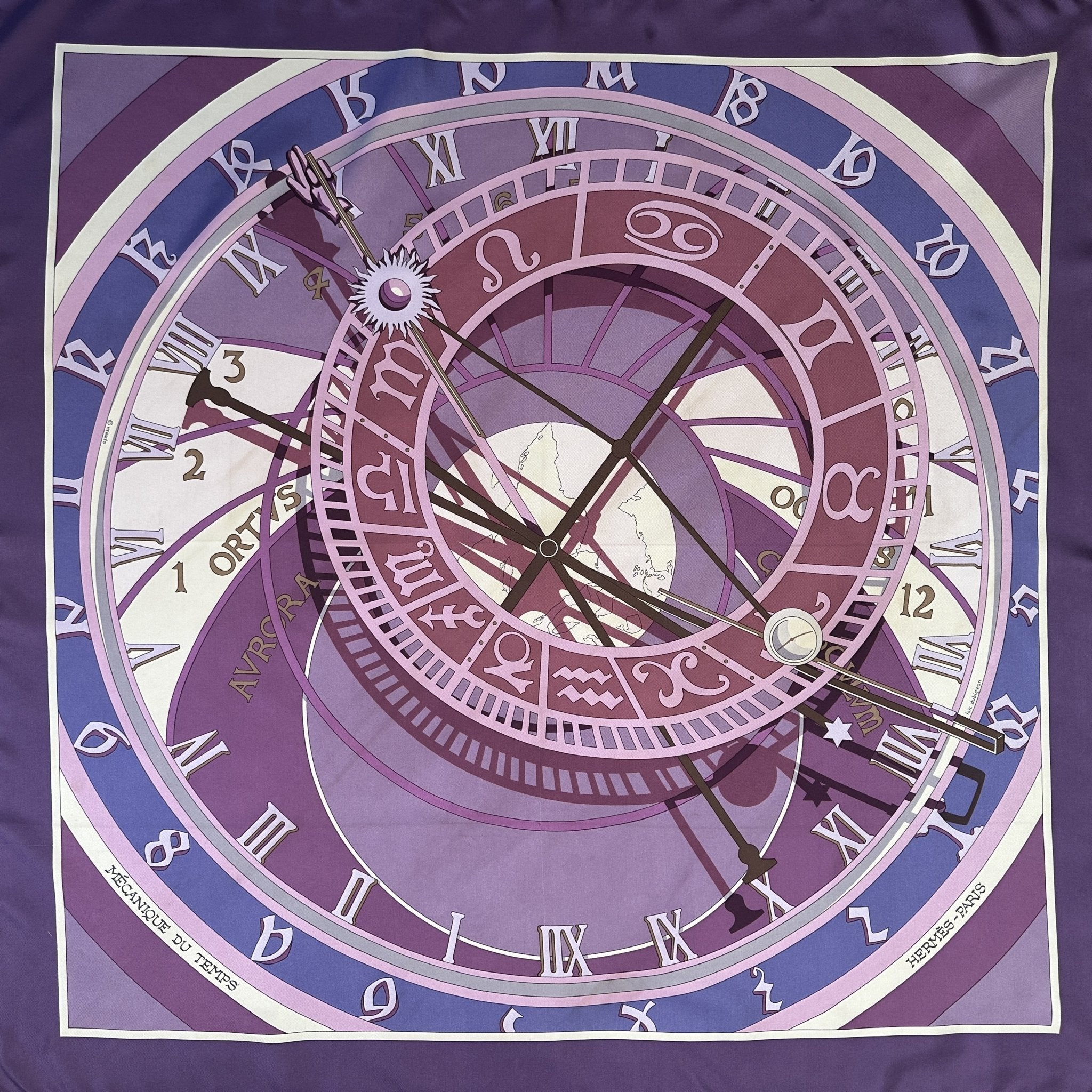 foulard hermes mecanique du temps violet parme blanc