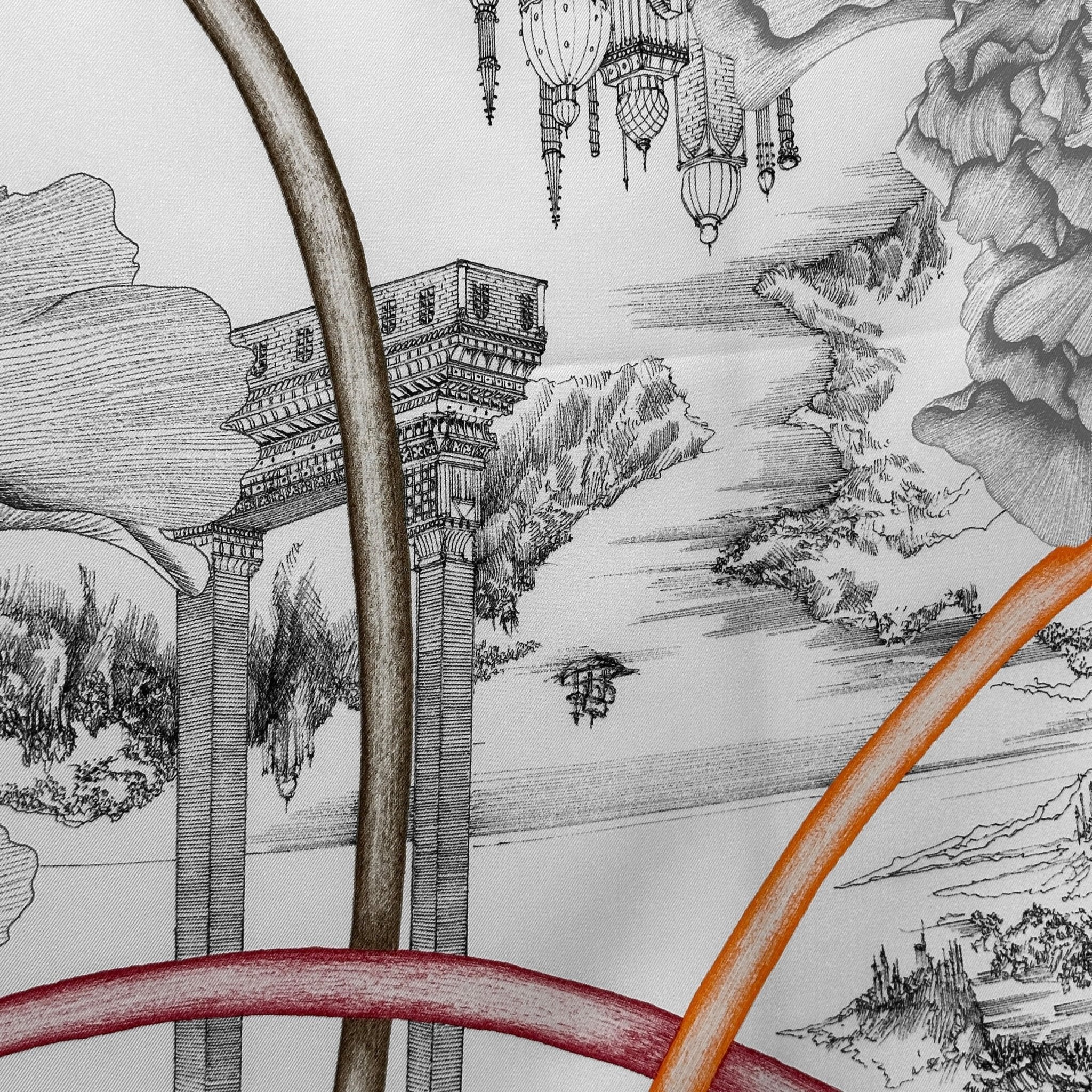 À l'ombre des pivoines - FOULARD HERMES 90 - Carré Society