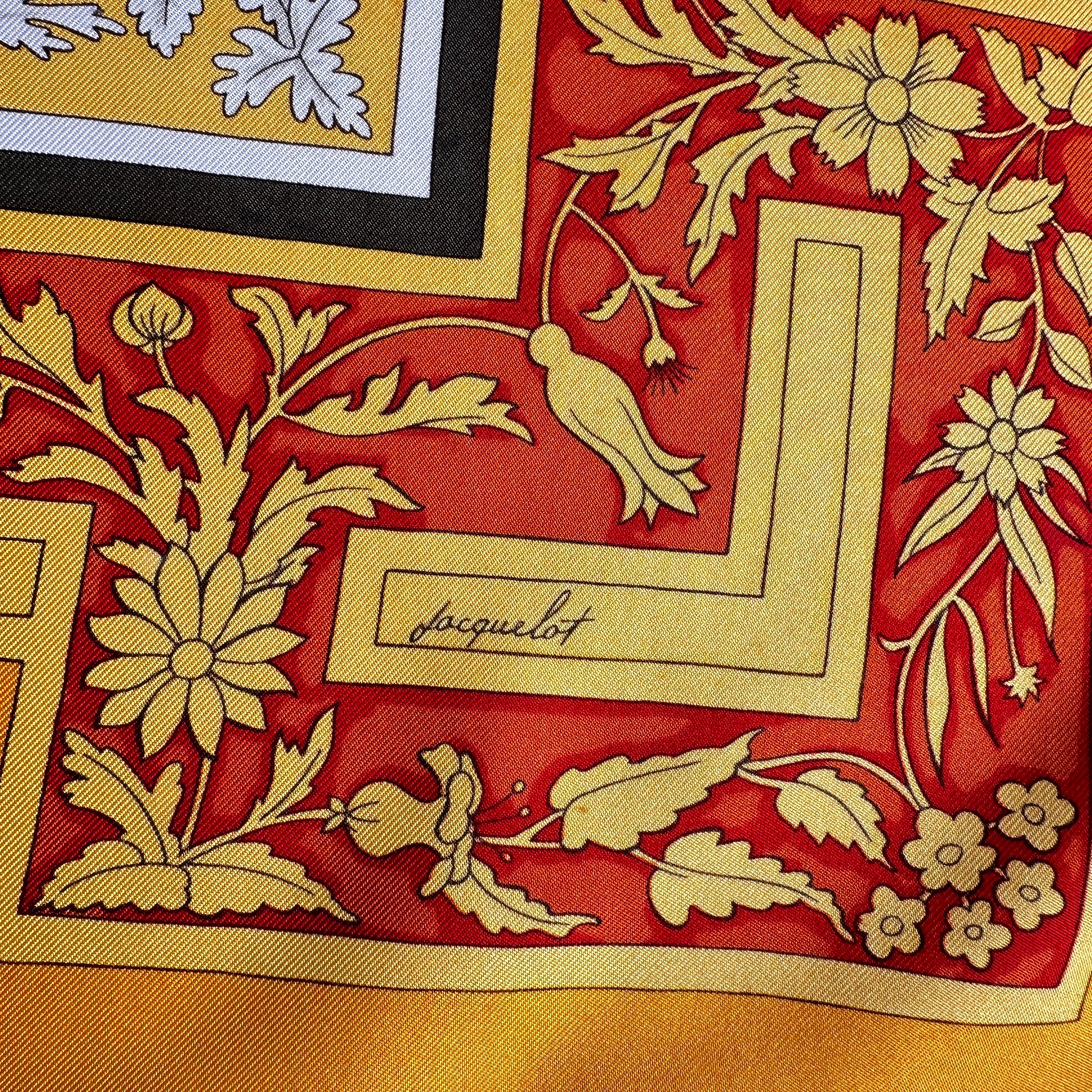 Signature de l'artiste Antoine de Jacquelot sur le foulard Hermès.