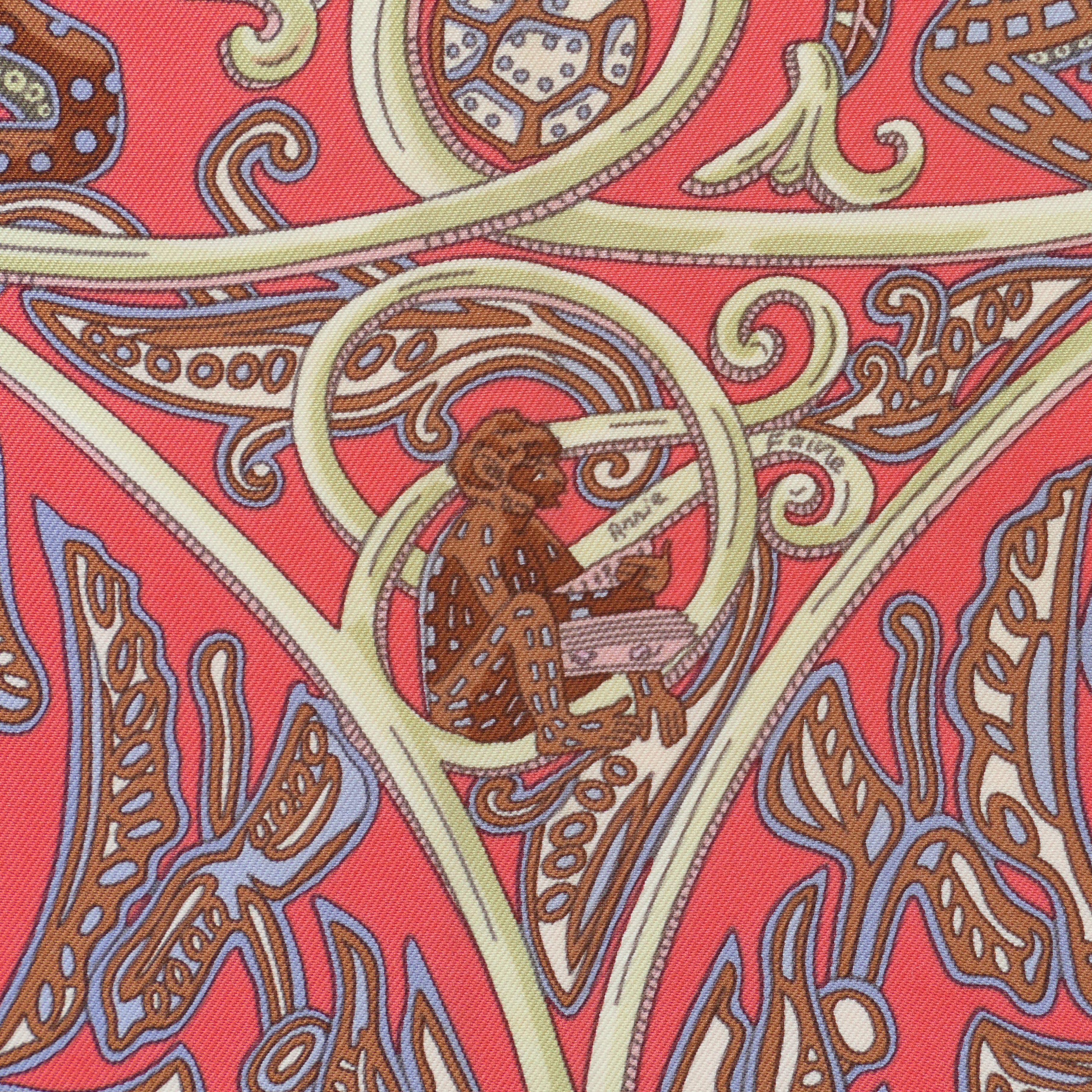 Détail de la signature Annie Faivre dans le dessin du foulard Hermès La Charmante aux Animaux