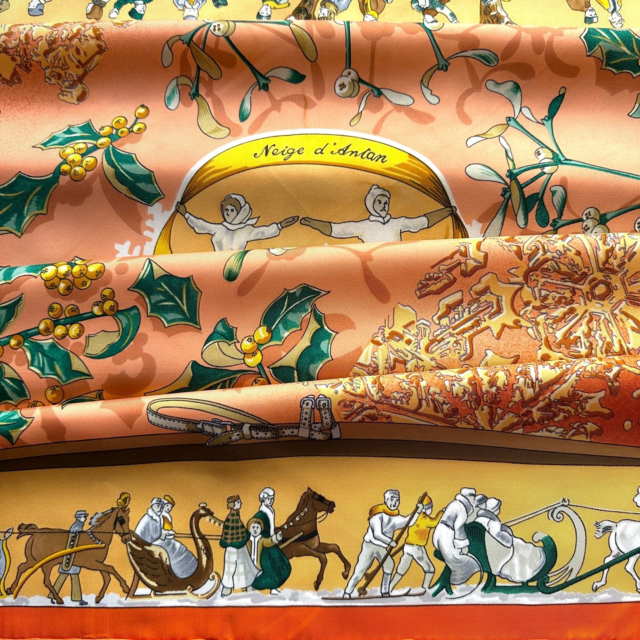 Carré Hermès Neige d’antan – Deuxième vue complète, ambiance hivernale