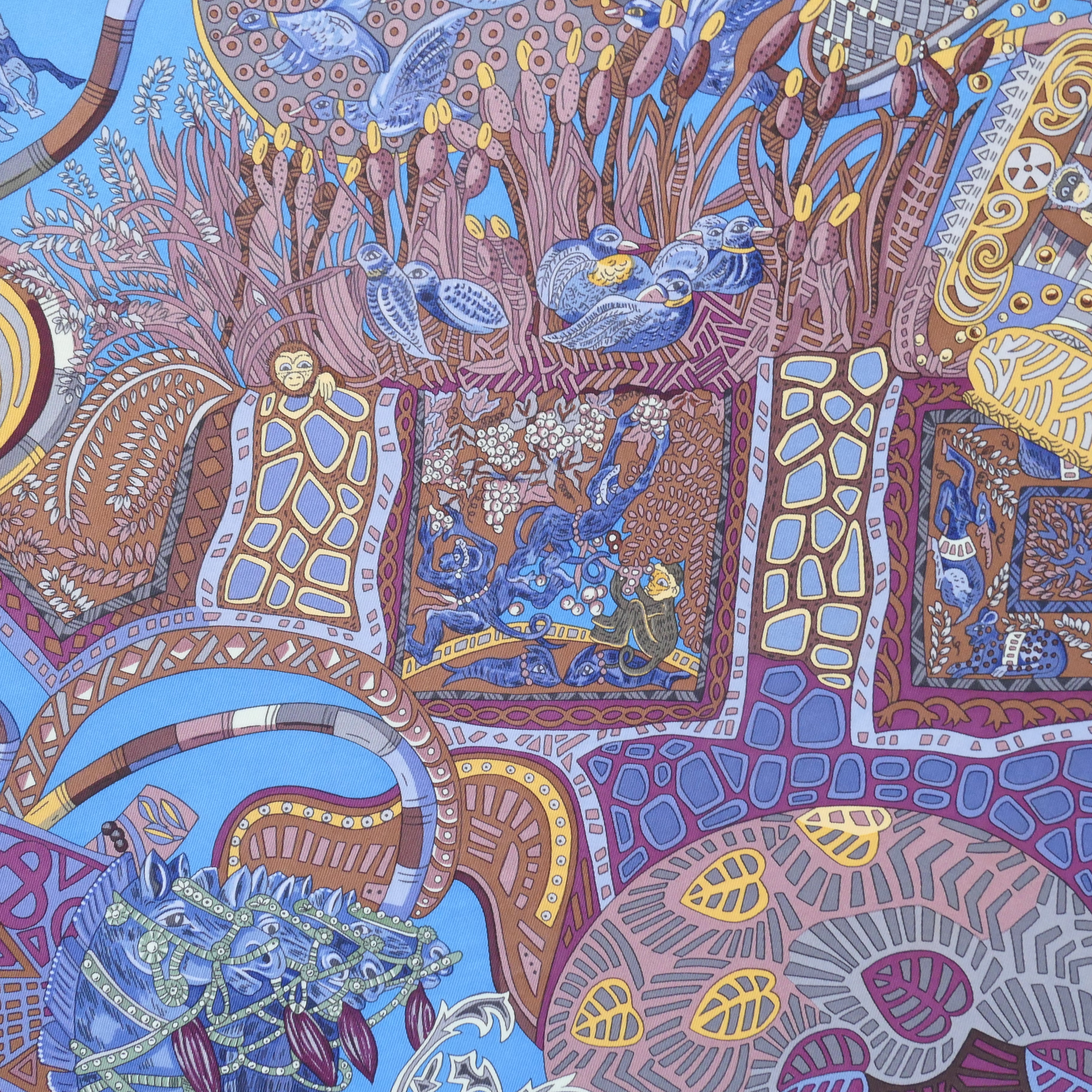 foulard hermès soie 90 cm au fil du carré détail singes